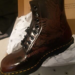 Dr. Martens Dark Brown Leather Boots with Phoenix Design 1460